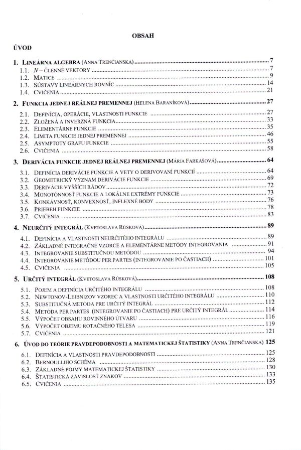 A. Trenčianska, kol: ZÁKLADY VYŠŠEJ MATEMATIKY