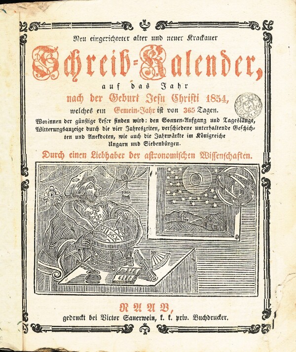 SCHREIB-KALENDER AUF DAS JAHR NACH DER GEBURT JESU CHRISTI 1854