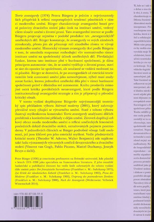 Peter Bürger: TEORIE AVANTGARDY / STÁRNUTÍ MODERNY