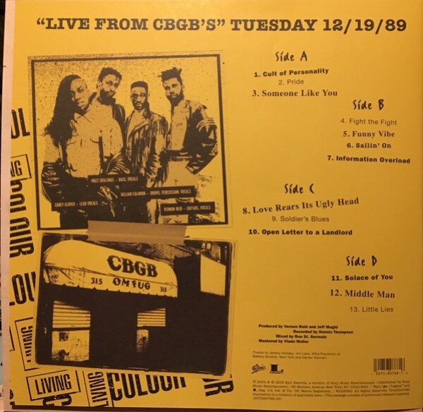 Living Colour: LIVE FROM CBGB`S TUESDAY 12/19/89 - 2 LP