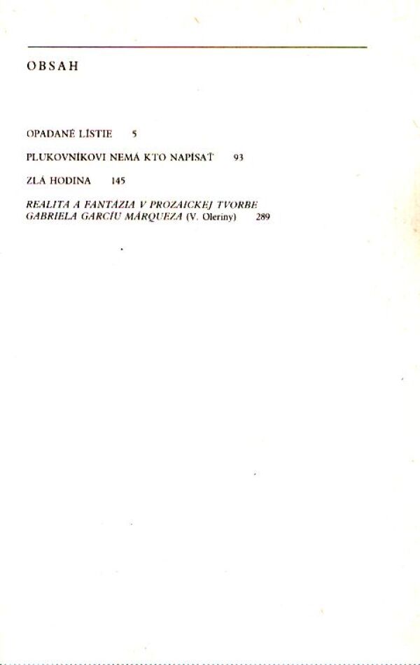 Gabriel García Márquez: ZLÁ HODINA