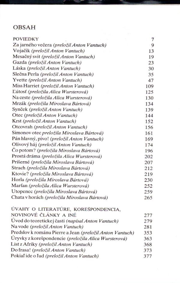 Guy De Maupassant: YVETTE, MESAČNÝ SVIT, MISS HARRIET, CHATA V HORÁCH A INÉ