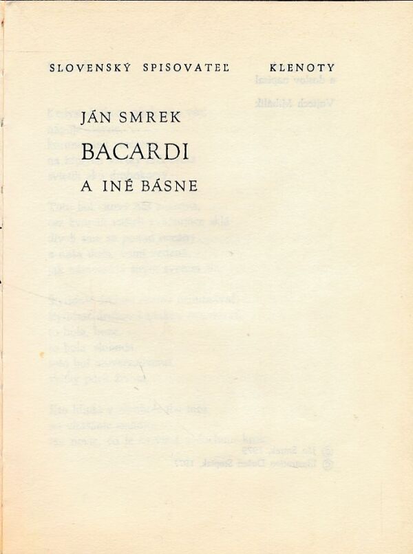 Ján Smrek: BACARDI A INÉ BÁSNE