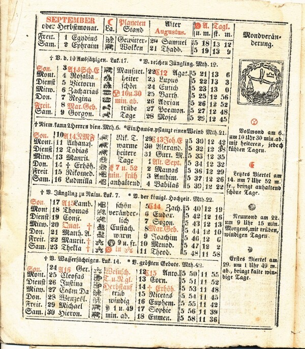 SCHREIB-KALENDER AUF DAS JAHR NACH DER GEBURT JESU CHRISTI 1854