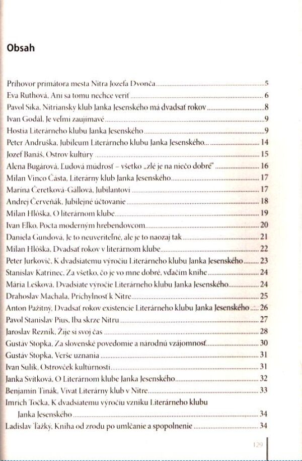 TRIDSAŤ ROKOV LITERÁRNEHO KLUBU JANKA JESENSKÉHO V NITRE