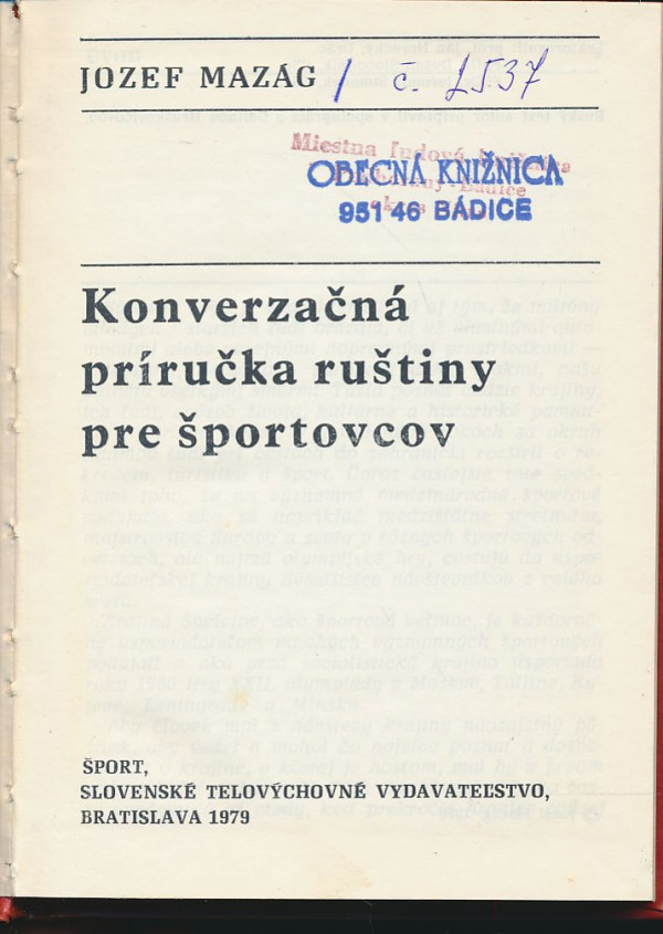 Jozef Mazág: Konverzačná príručka ruštiny pre športovcov