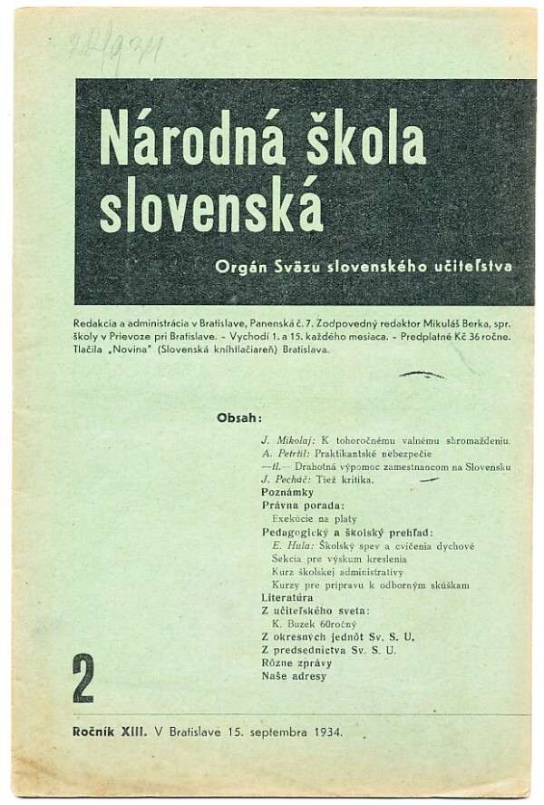 NÁRODNÁ ŠKOLA SLOVENSKÁ - ROČNÍK XIII. - ČÍSLO 2