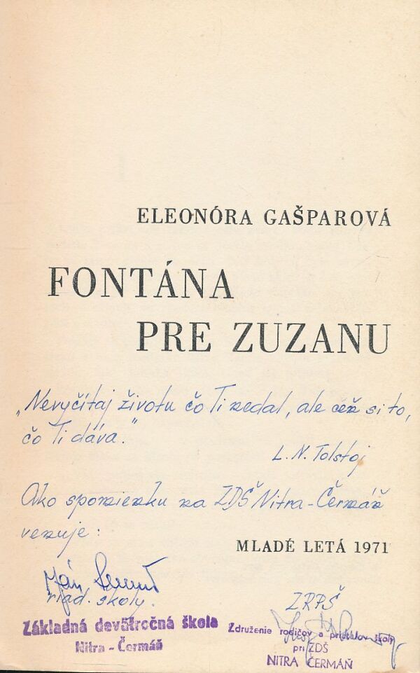 Eleonóra Gašparová: Fontána pre Zuzanu