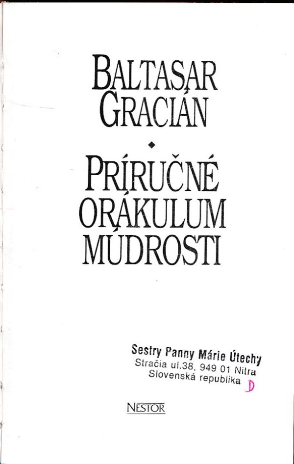 Balatasar Gracián: PRÍRUČNÉ ORÁKULUM MÚDROSTI
