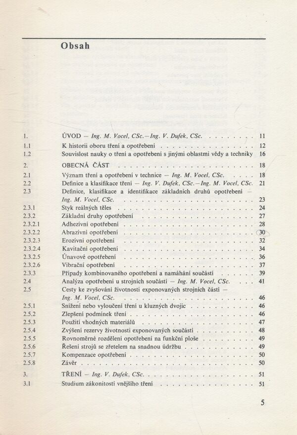 Milan Vocel, Vladimír Dufek a kol.: Tření a opotřebení strojních součástí