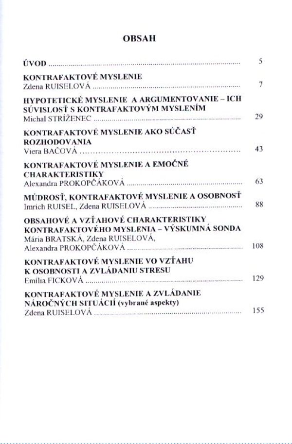 Zdena Ruiselová, kol: KONTRAFAKTOVÉ MYSLENIE A OSOBNOSŤ