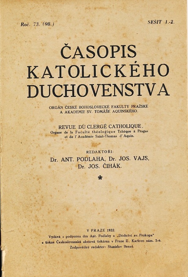 A. Podlaha, kol: ČASOPIS KATOLICKÉHO DUCHOVENSTVA ROČ. 73, SEŠIT 1-2