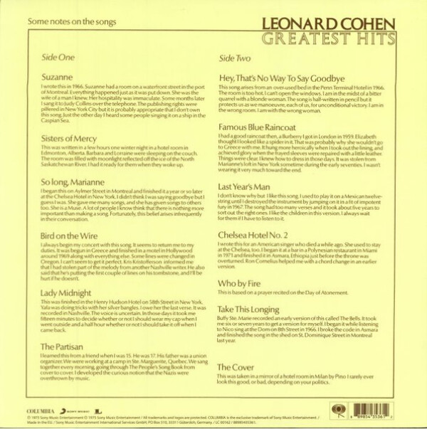 Leonard Cohen: GREATEST HITS - LP